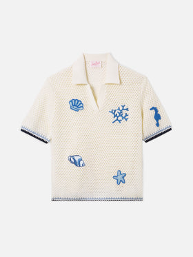 Polo Pixie in maglia traforata con patch marine