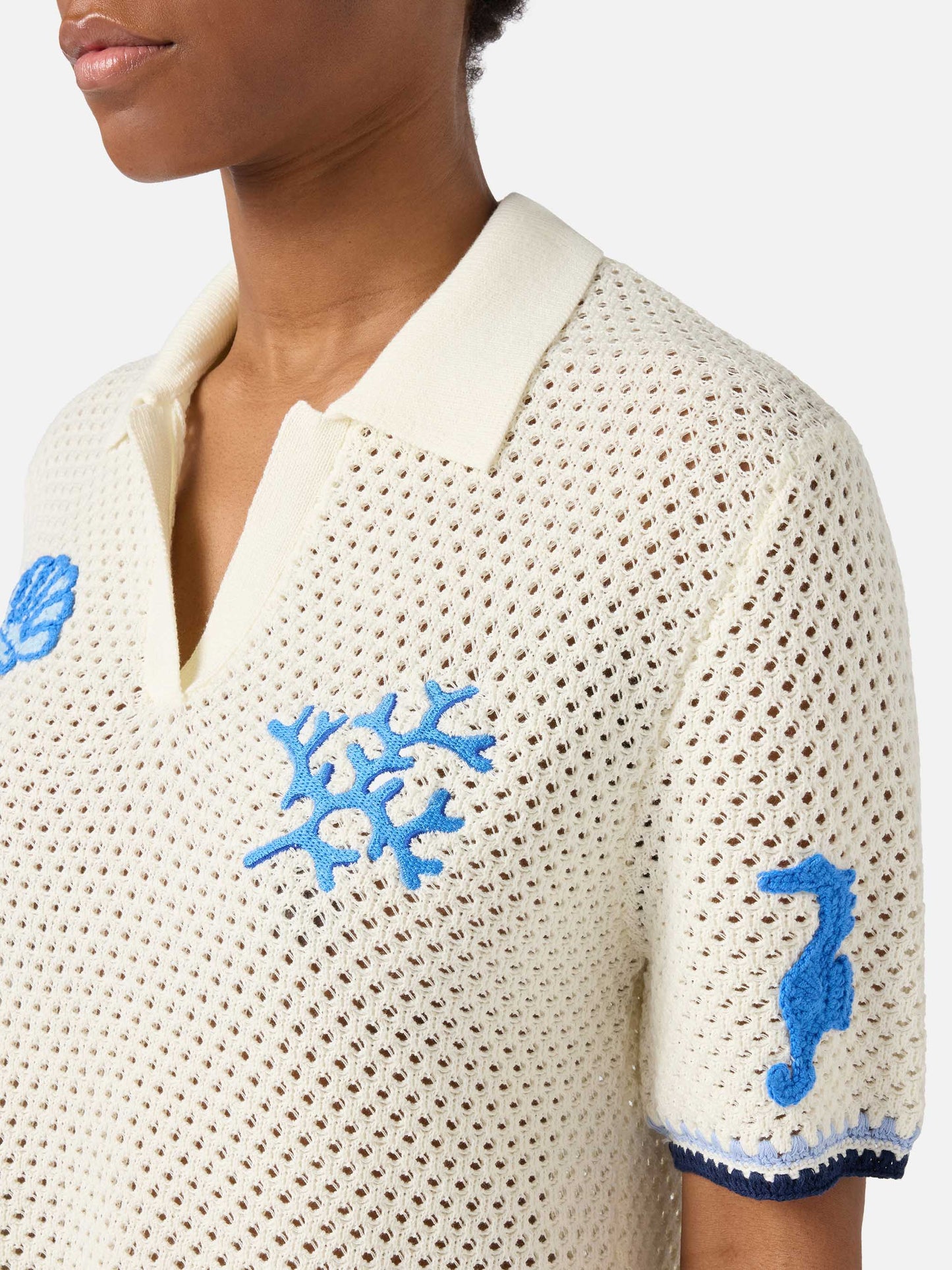 Polo Pixie in maglia traforata con patch marine