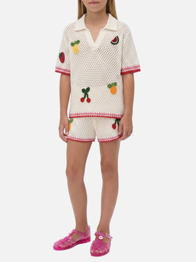 Polo Pixie Jr in misto cotone bianca con patch ricamate