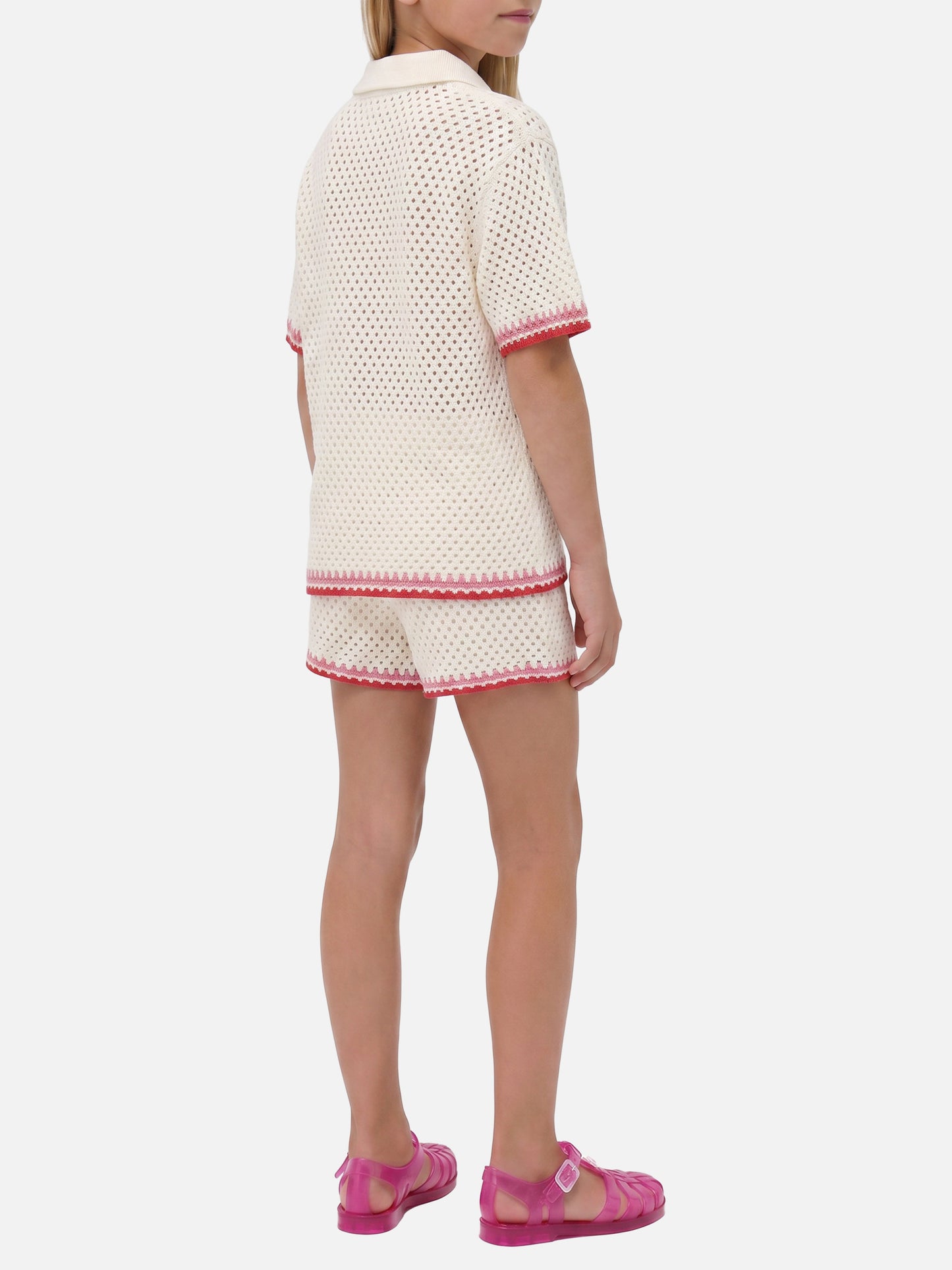 Short Yvette Jr in misto cotone bianco con patch ricamate
