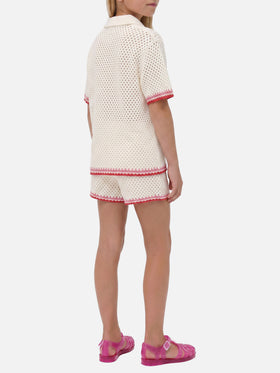 Short Yvette Jr in misto cotone bianco con patch ricamate