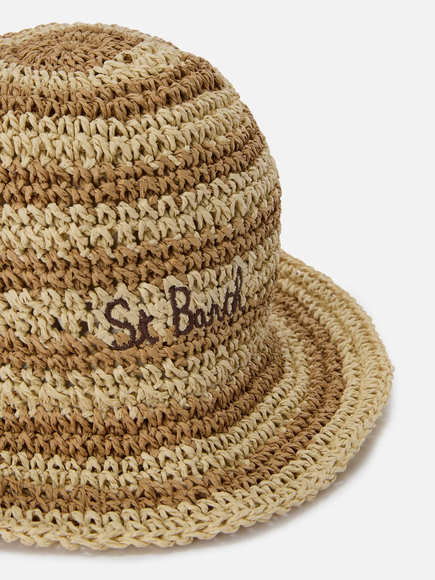 Cappellino Polly bucket hat a righe beige e bianche con logo ricamato
