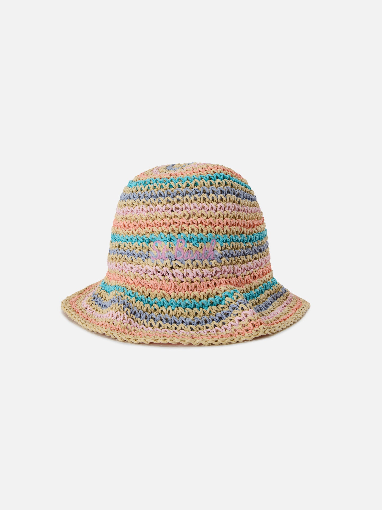 Cappellino Polly bucket hat a righe multicolor con logo ricamato
