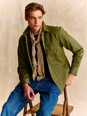 Green Pioneer cotton herringbone shirt with back Snoopy print | Special edition