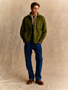 Green Pioneer cotton herringbone shirt with back Snoopy print | Special edition