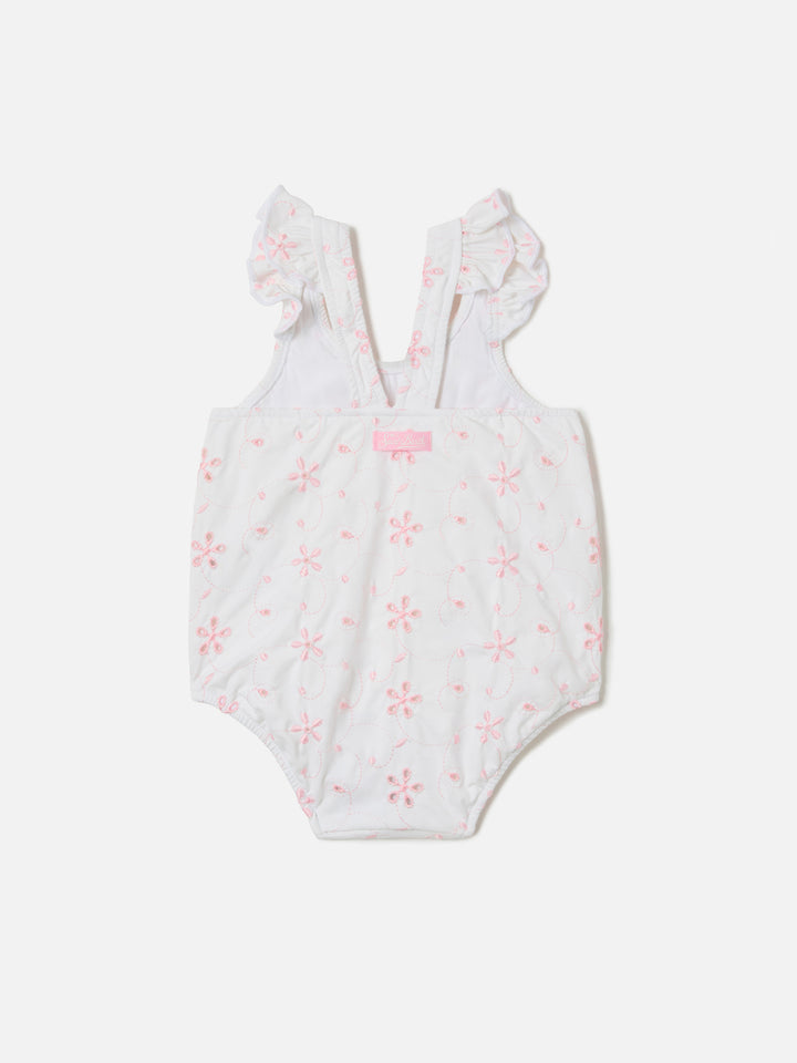 Costume intero Pinkie in sangallo ricamato rosa