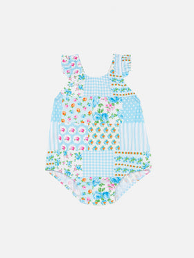 Pinkie newborn ruffled one-piece swimsuit with floral print - MC2 Saint Barth