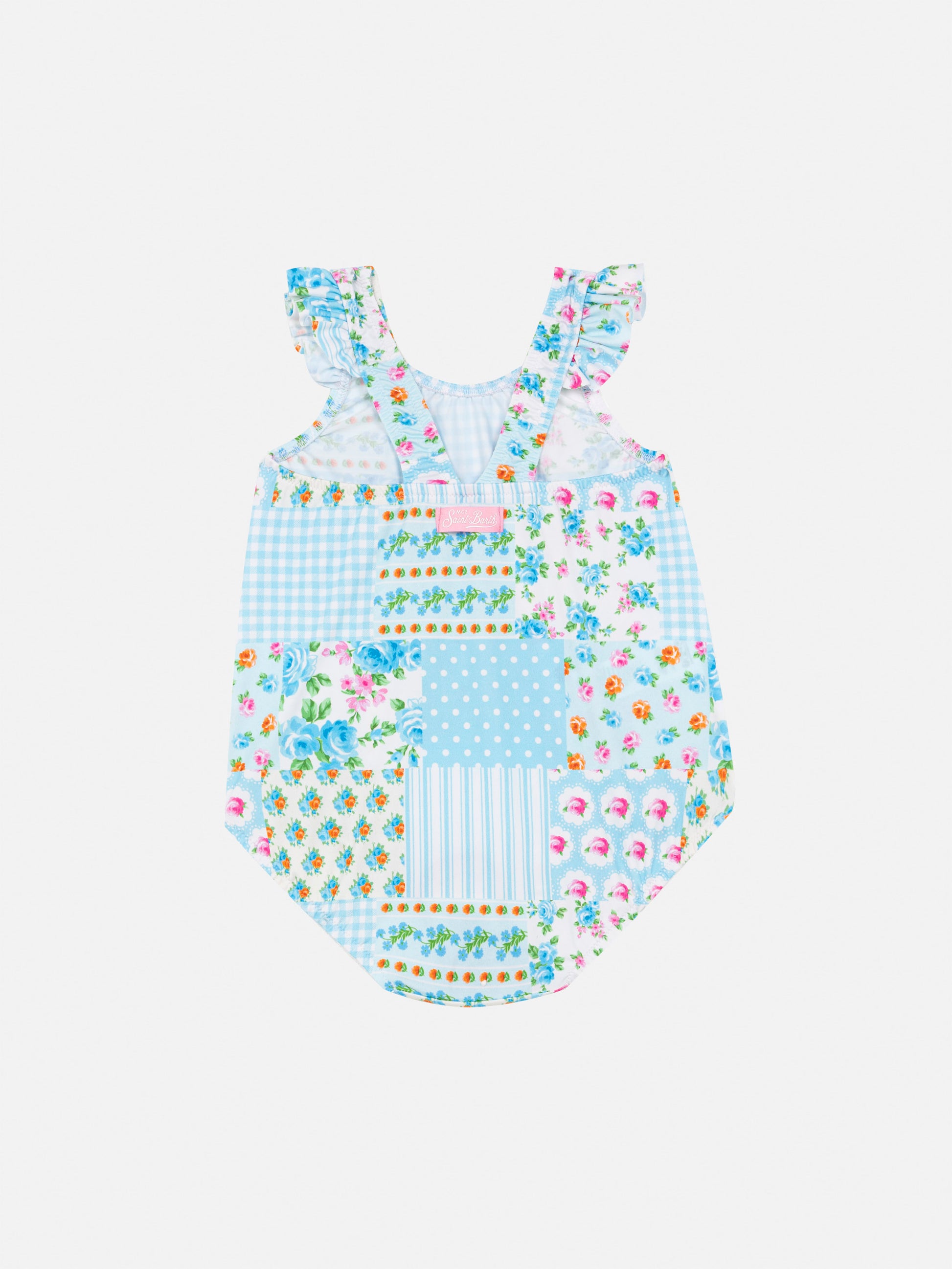 Pinkie newborn ruffled one-piece swimsuit with floral print - MC2 Saint Barth