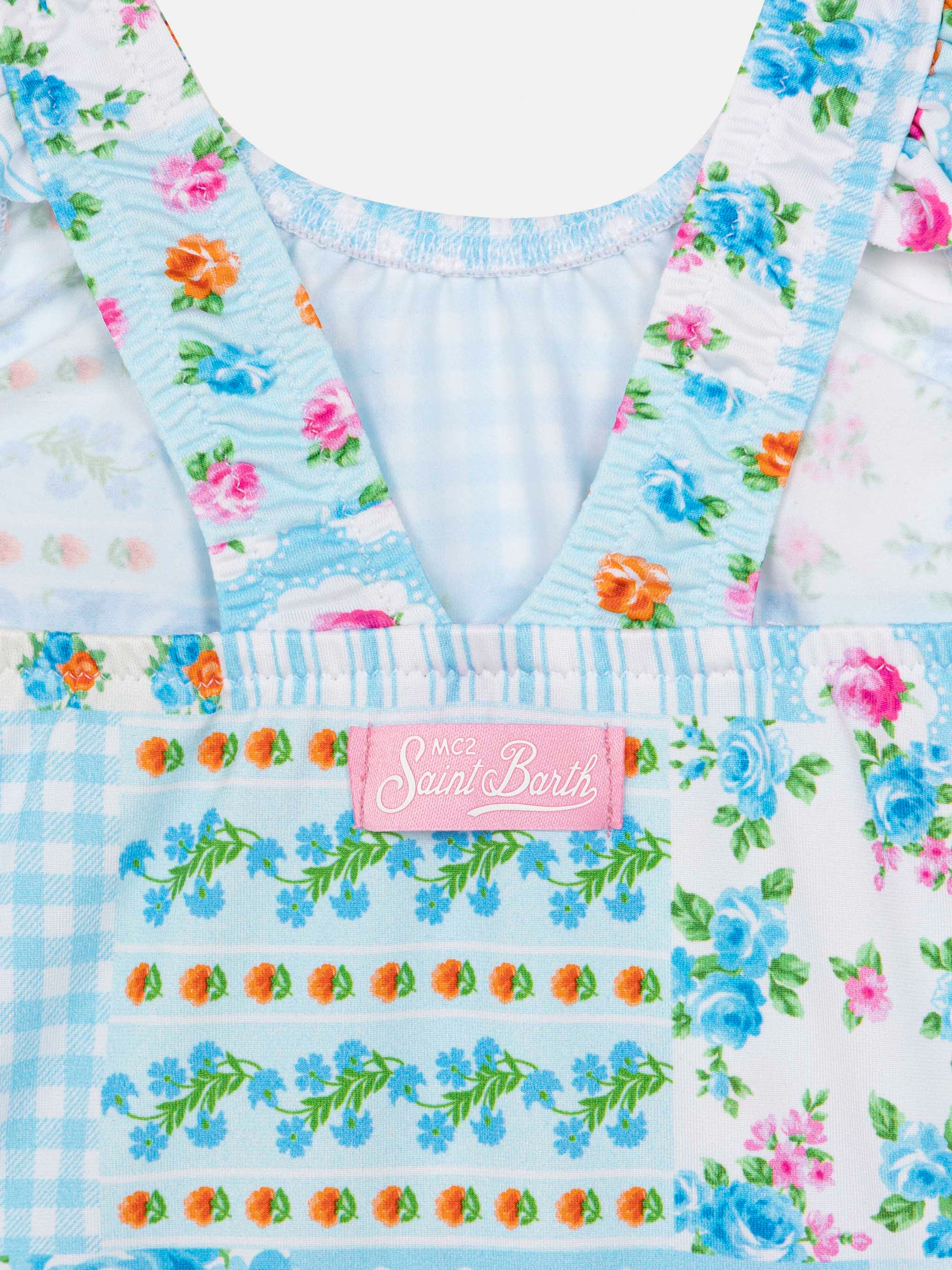 Pinkie newborn ruffled one-piece swimsuit with floral print - MC2 Saint Barth