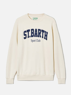 Cremefarbenes Baumwoll-Sweatshirt Ponza mit Sport Club Logo in erhabenem Frottee-Effekt 