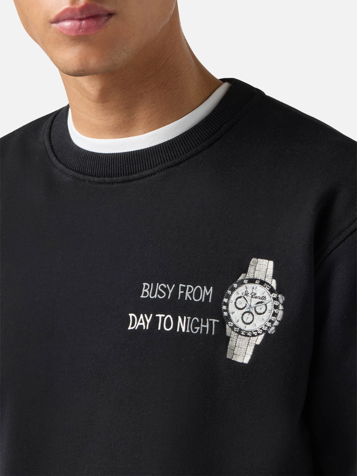 Felpa Ponza nera con ricamo Busy From Day To Night