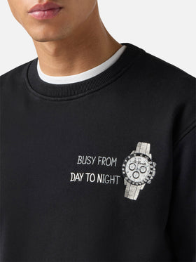 Felpa Ponza nera con ricamo Busy From Day To Night