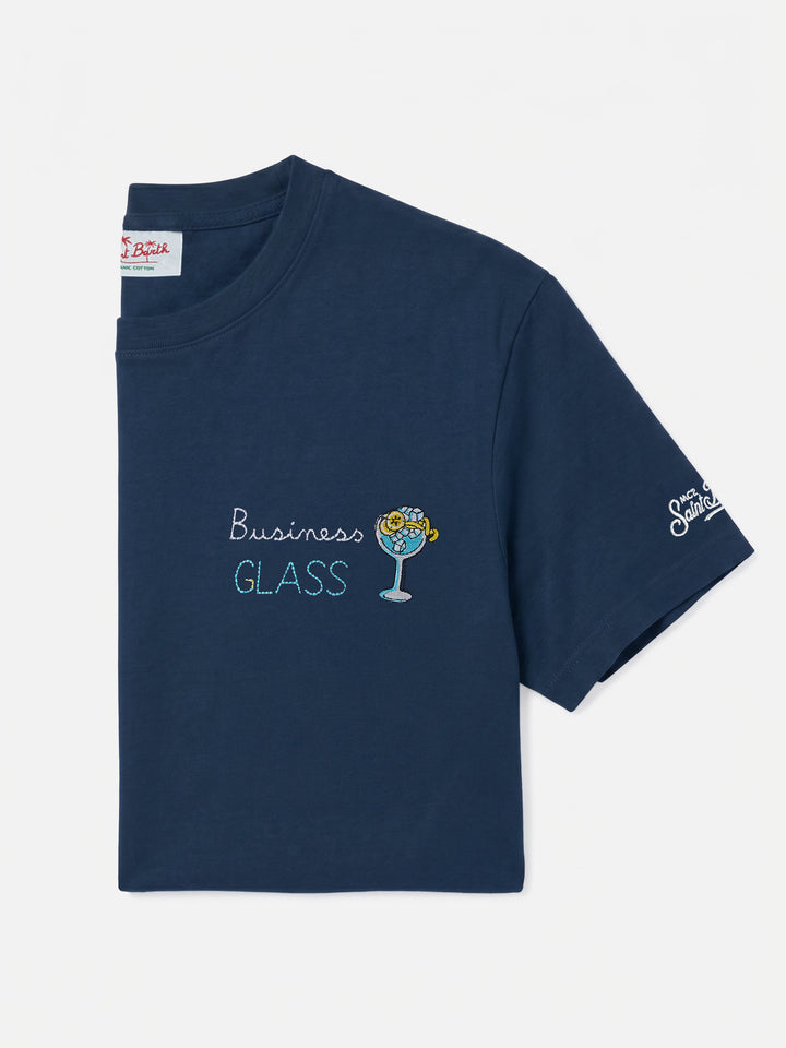 T-shirt Portofino blu con ricamo Business Glass