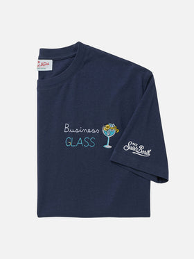 Blue Portofino T-shirt with Business Glass embroidery