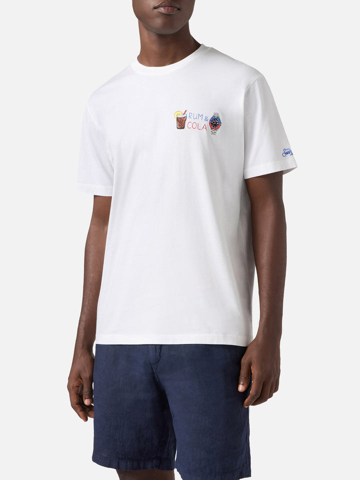 T-shirt Portofino bianca con ricamo Rum E Cola