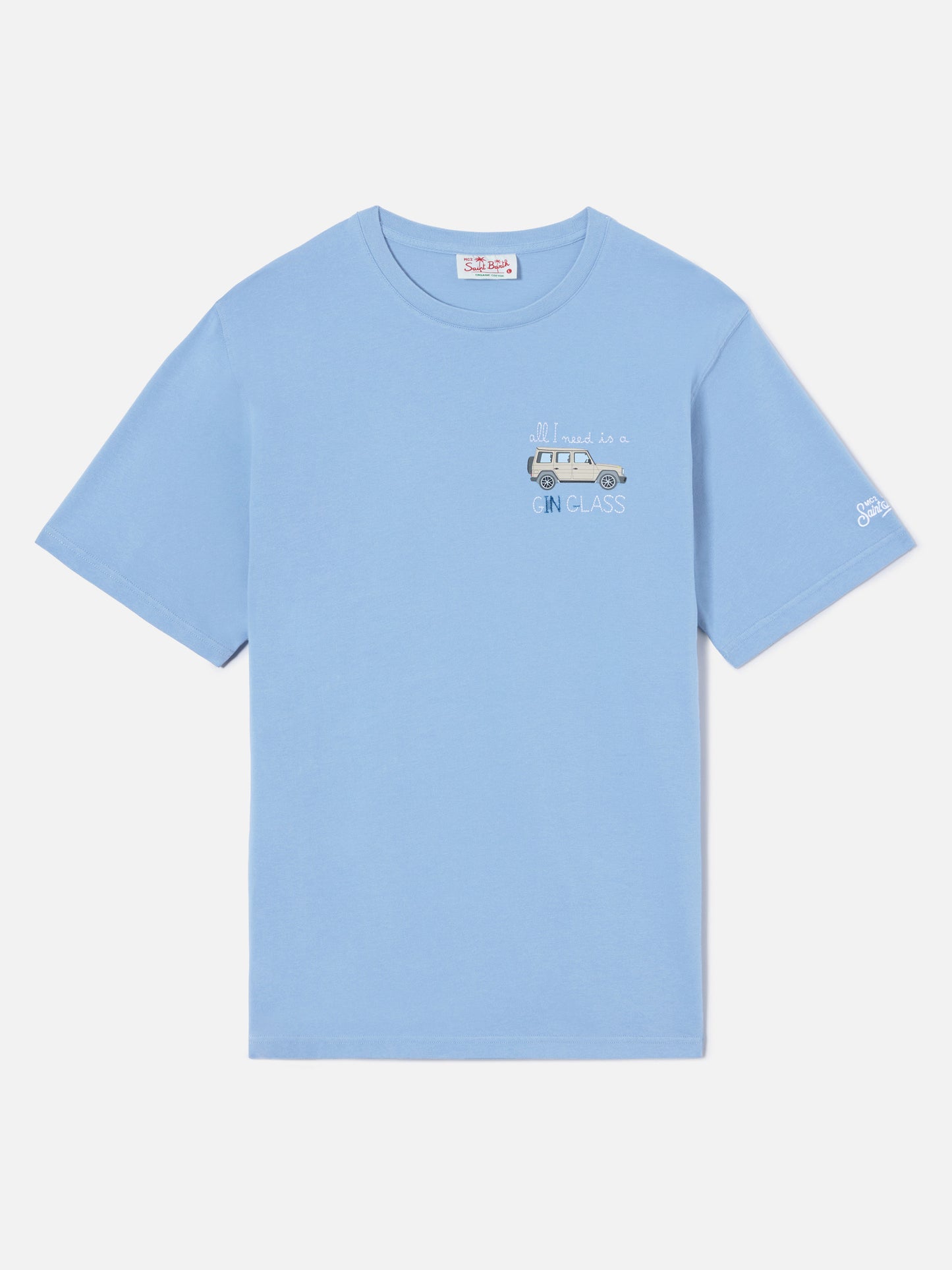 T-shirt Portofino azzurro polvere con ricamo All I Need Is A G-in Class