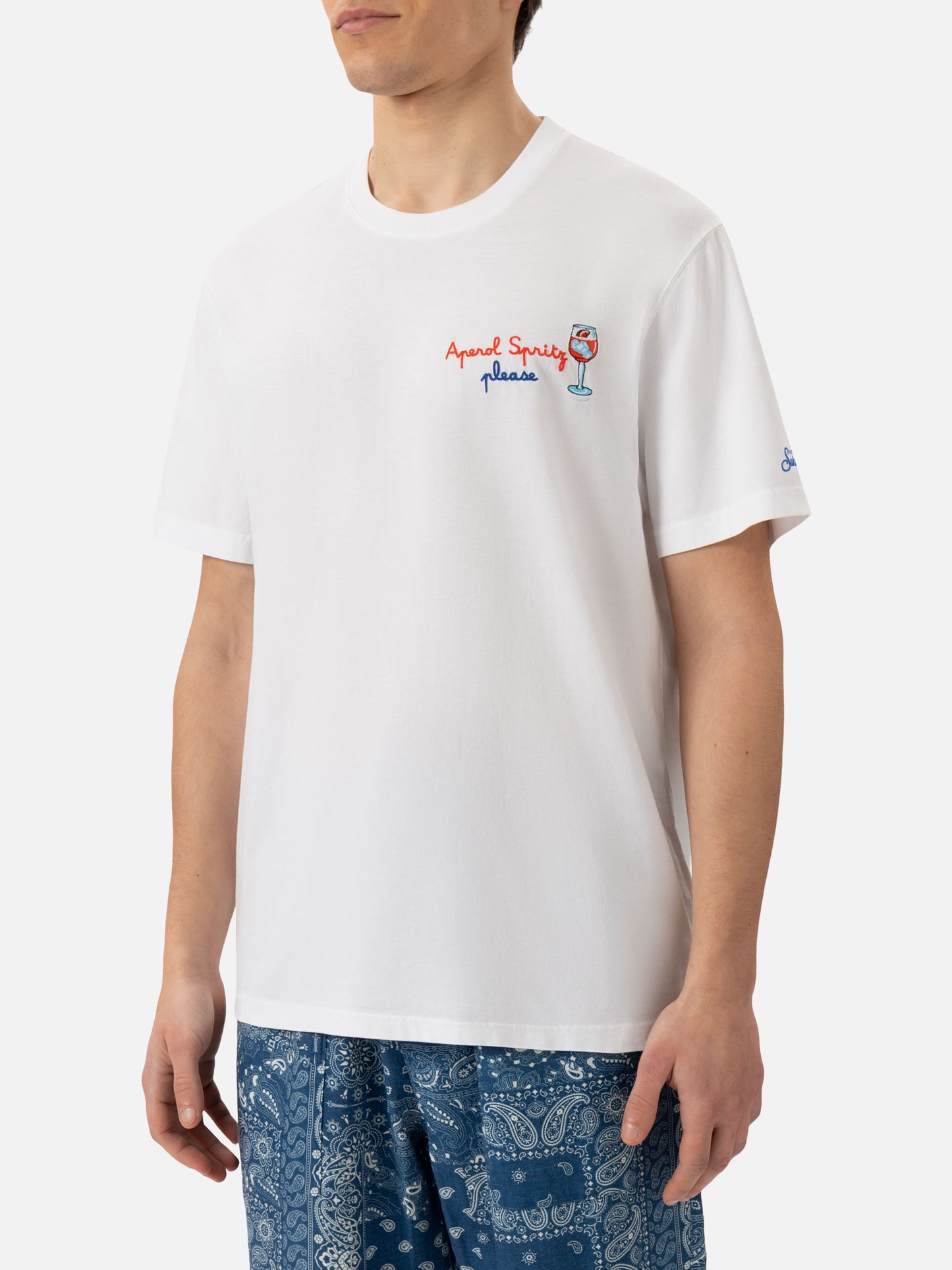 Classic fit cotton jersey t-shirt Portofino with Aperol Spritz, please embroidery | APEROL SPECIAL EDITION - MC2 Saint Barth