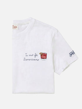 White Portofino T-shirt with Tu Vuò Fà L'americano embroidery