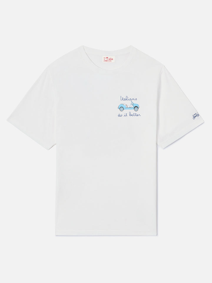 White Portofino T-shirt with Italians Do It Better embroidery