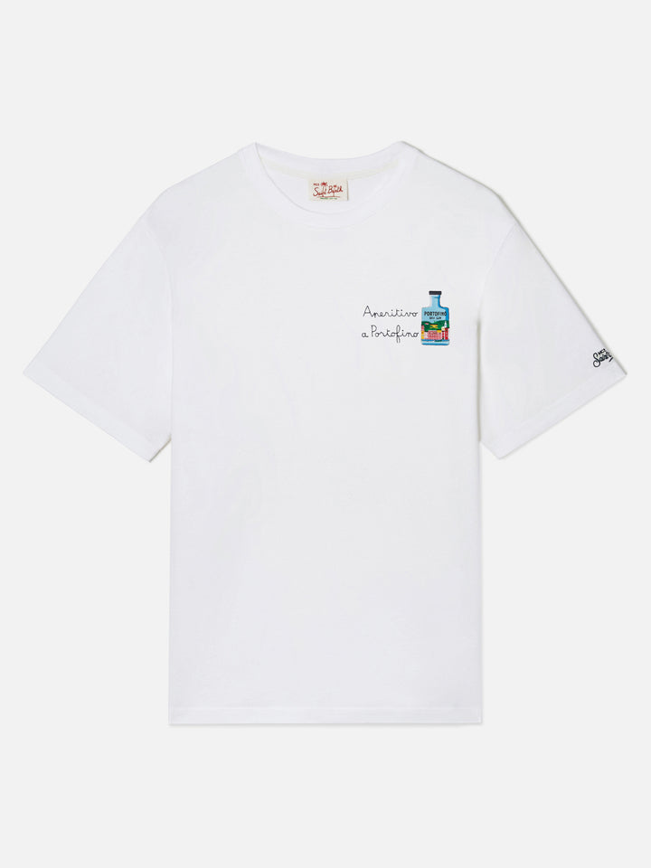 White Portofino T-shirt with Aperitivo A Portofino embroidery | Special Edition