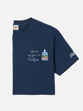 T-shirt Portofino bleu avec broderie I Found My Gin In Portofino | Édition spéciale 