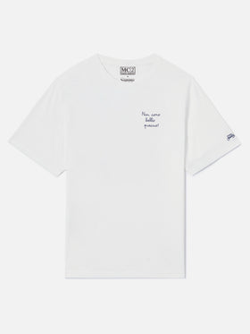 White Portofino T-shirt with Non Sono Bello Piaccio! embroidery