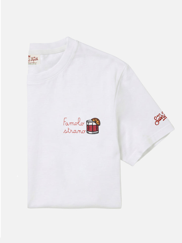 Camiseta de jersey de algodón de corte clásico Portofino con bordado Famolo strano |INSULTI LUMINOSI SPECIAL EDITION 