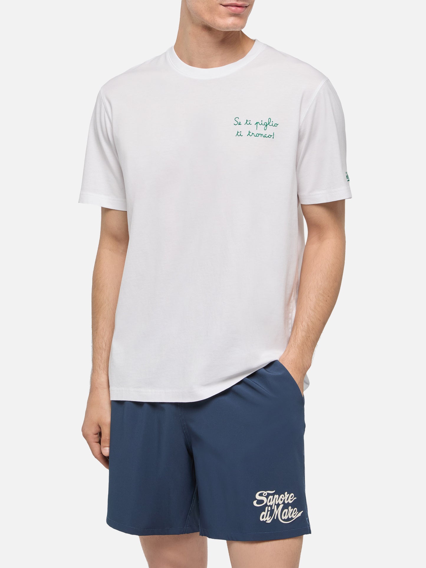 Classic fit cotton jersey t-shirt Portofino with Se ti piglio ti tronco! embroidery |SAPORE DI MARE SPECIAL EDITION - MC2 Saint Barth