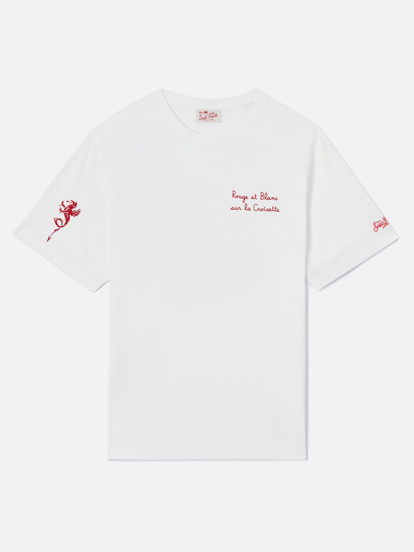 T-shirt Portofino bianca con ricamo AS Cannes Rouge et Blanc sur la Croisette | AS CANNES SPECIAL EDITION