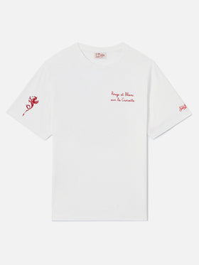T-shirt Portofino bianca con ricamo AS Cannes Rouge et Blanc sur la Croisette | AS CANNES SPECIAL EDITION
