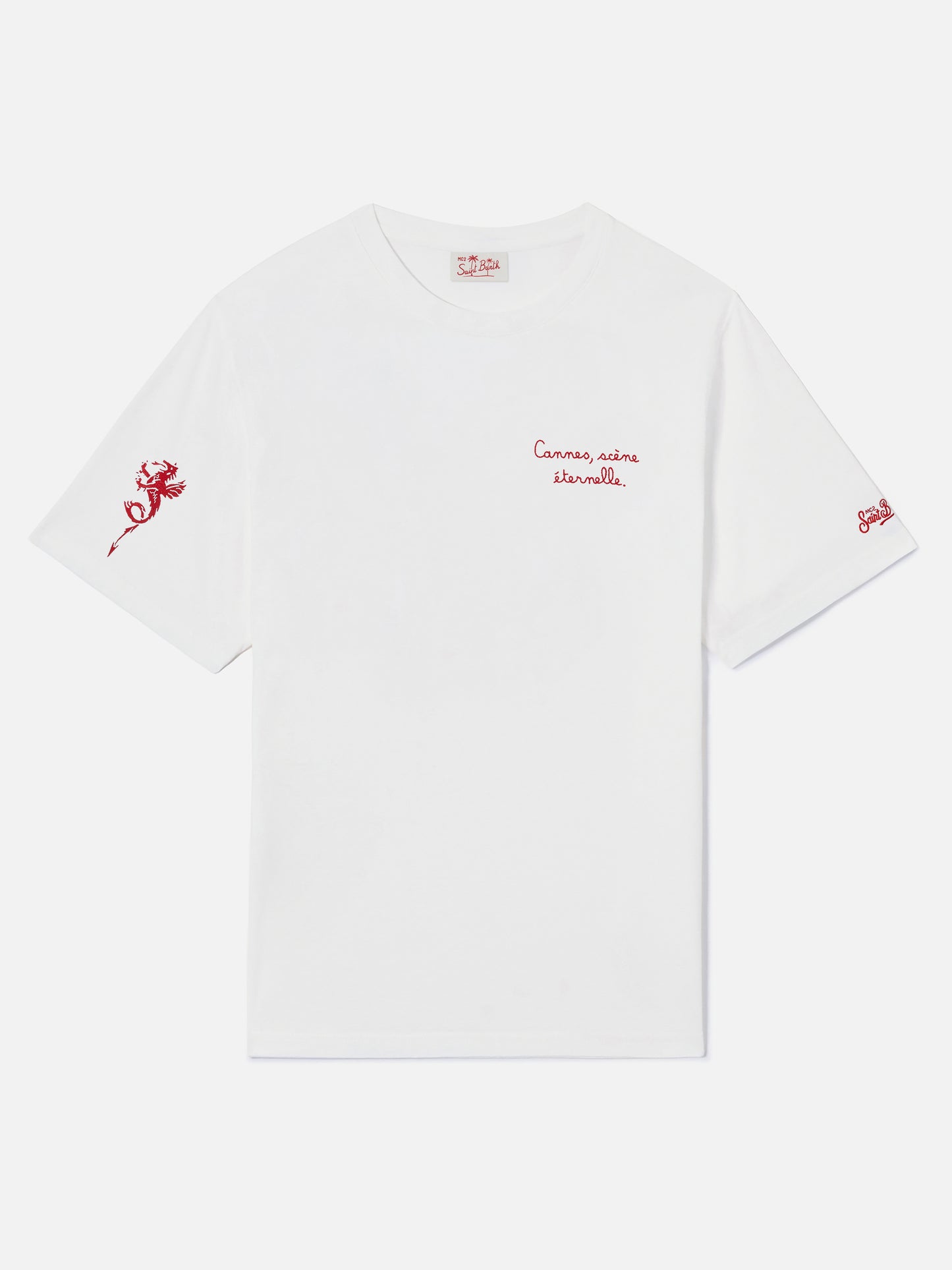 T-shirt Portofino bianca con ricamo AS Cannes Cannes scène éternelle | AS CANNES SPECIAL EDITION