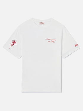 T-shirt Portofino bianca con ricamo AS Cannes Cannes scène éternelle | AS CANNES SPECIAL EDITION