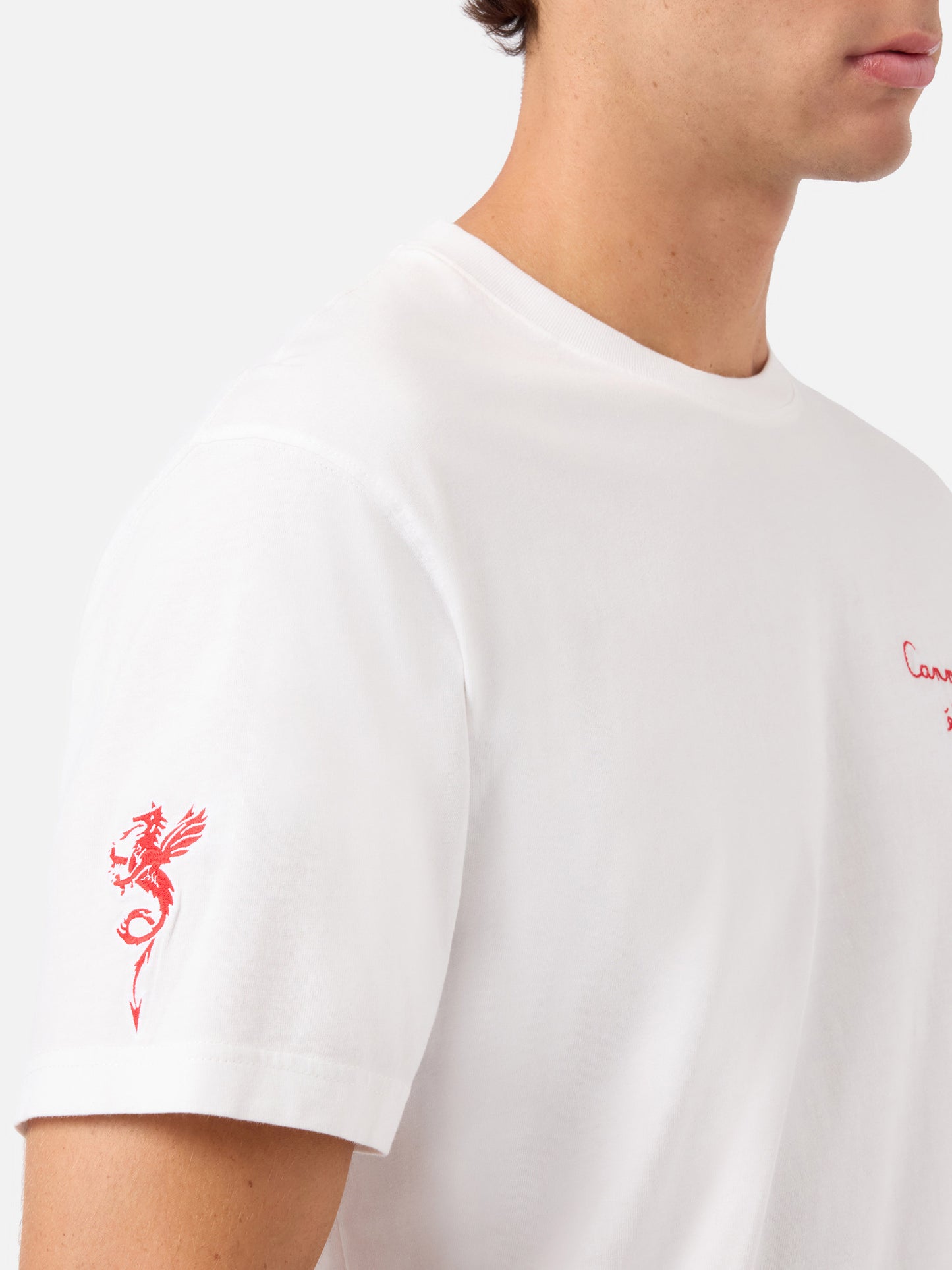 T-shirt Portofino blanc avec broderie AS Cannes Cannes scène éternelle | AS CANNES SPECIAL EDITION 
