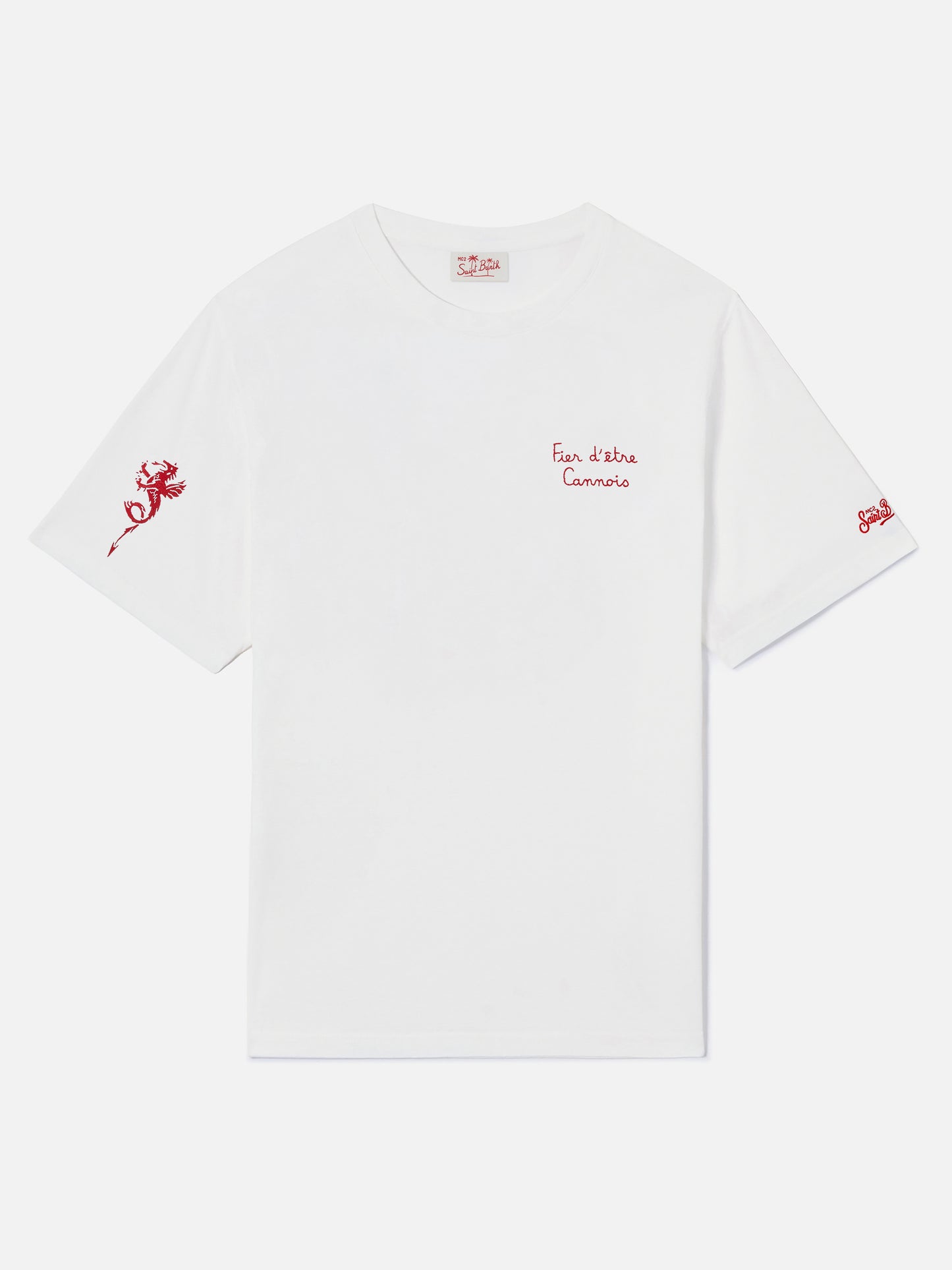 T-shirt Portofino bianca con ricamo AS Cannes Fier d'être Cannois | Special Edition