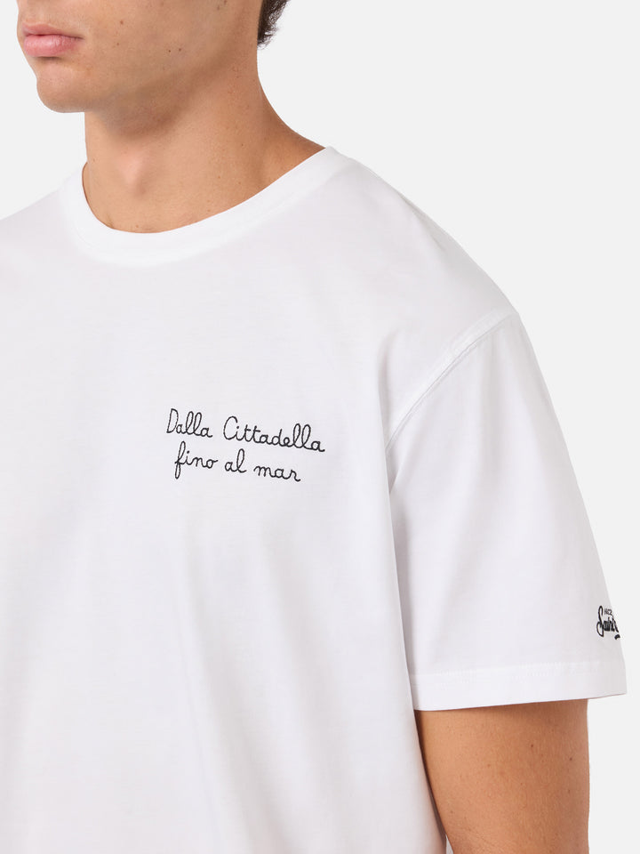 T-shirt Portofino bianca con ricamo Pisa SC Dalla Cittadella fino al mar | PISA SC SPECIAL EDITION