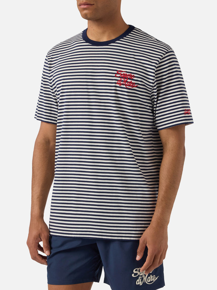 T-shirt Portofino a righe blu con ricamo Sapore di Mare | Edizione Speciale