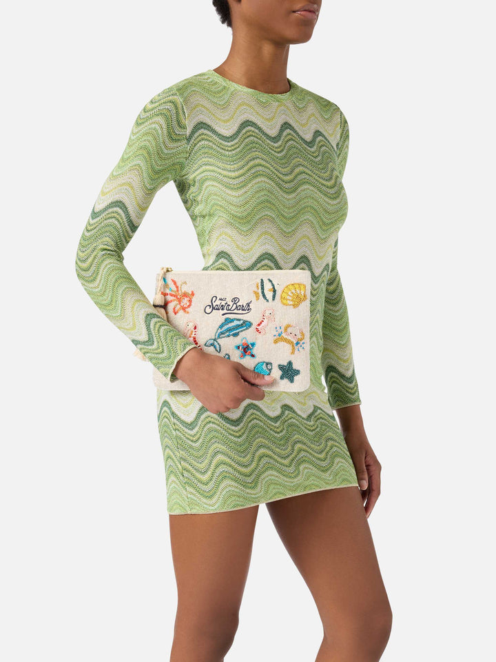 Pouch Pearl bianca con motivi marini in perline