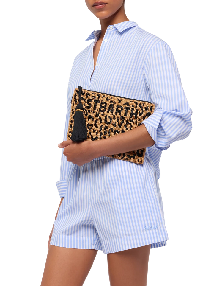 Pouch Pearl con fantasia leopardata in perline