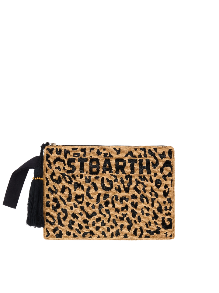 Pouch Pearl con fantasia leopardata in perline