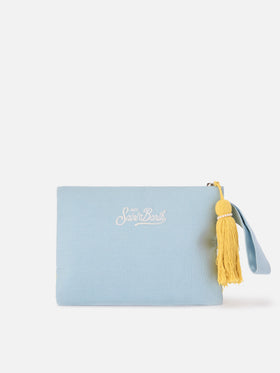 Pouch Pearl azzurra con limoni in perline