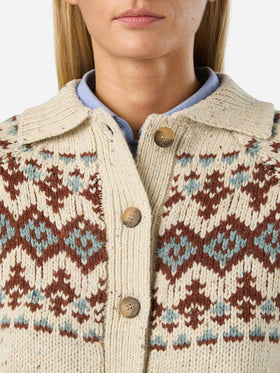 Cardigan Patty in misto lana Donegal con motivo fair isle