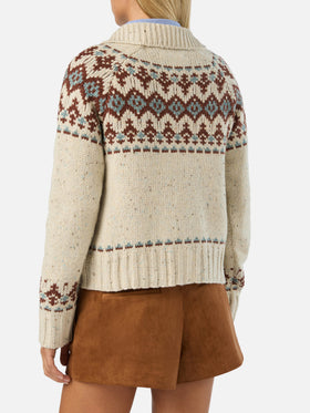 Cardigan Patty in misto lana Donegal con motivo fair isle