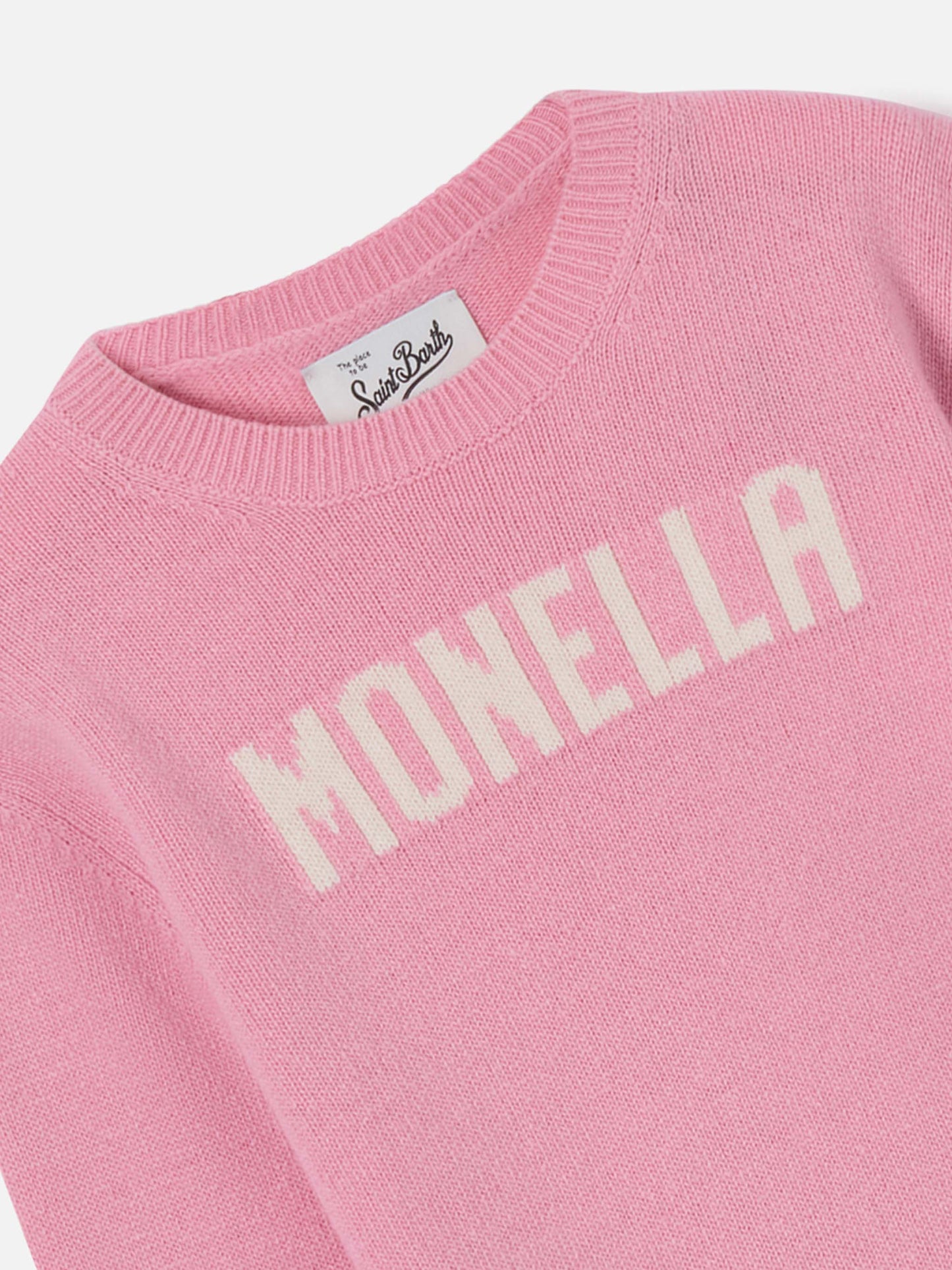 Maglione Princess girocollo rosa con lettering Monella