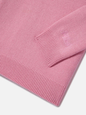Maglione Princess girocollo rosa con lettering Monella