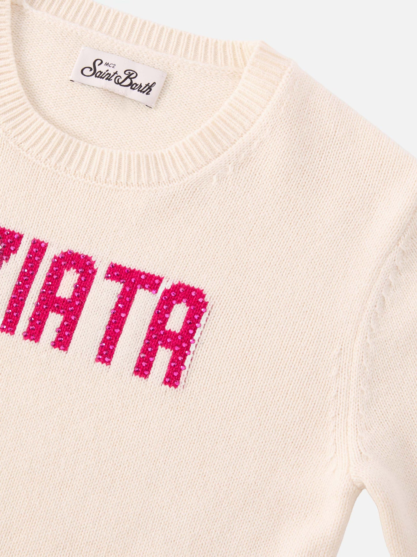 Princess cashmere-blend crewneck with Viziata rhinestone appliqué