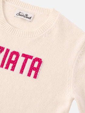 Princess cashmere-blend crewneck with Viziata rhinestone appliqué