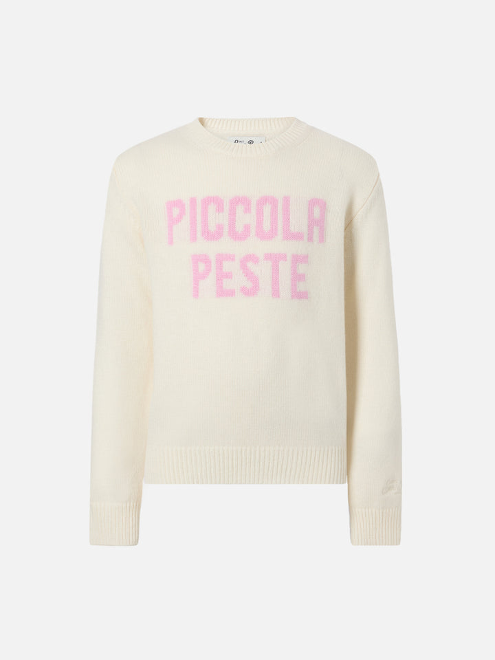 Girocollo Princess in misto cashmere con jacquard Piccola Peste