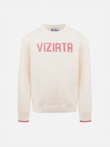 Girl white crewneck sweater Princess with Viziata lurex print