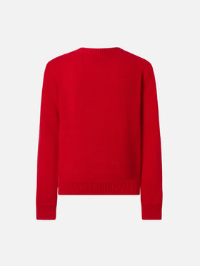 Girocollo Princess in misto cashmere con jacquard Snoopy con applicazione fiocco velluto | PEANUTS SPECIAL EDITION