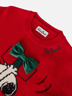 Girocollo Princess in misto cashmere con jacquard Snoopy con applicazione fiocco velluto | PEANUTS SPECIAL EDITION